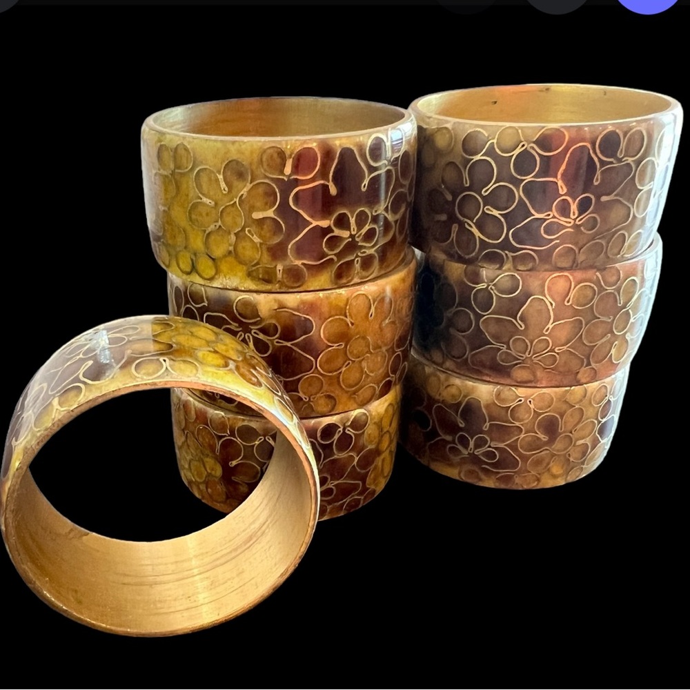 Set of 7 vintage cloisonné brass napkin ring holders